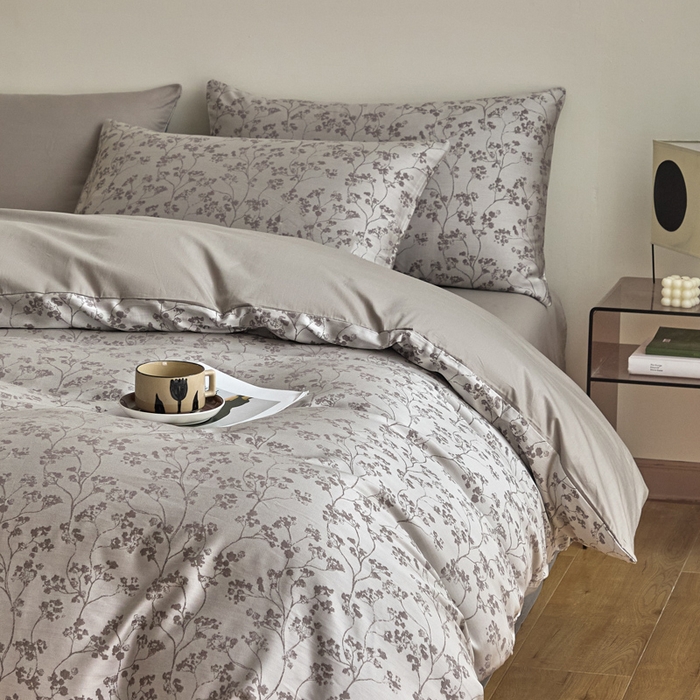 91家纺网 家纺一手货源 找家纺 琪格格纺织  2025新款色织天丝棉提花四件套 春絮-灰