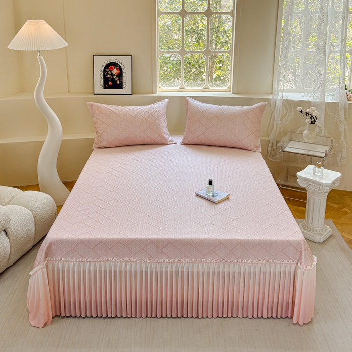 91家纺网 家纺一手货源 找家纺 棉生活家纺 2025新款高端款冰离子超软按摩凉席 方格-粉-床笠款