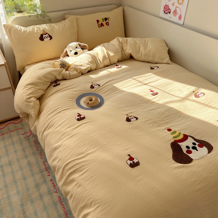 91家纺网 家纺一手货源 找家纺 （总）顾里家纺 2025新款ins韩系童趣毛巾绣云朵棉四件套