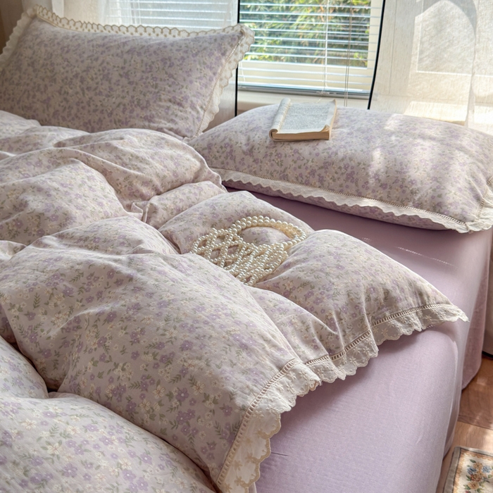 91家纺网 家纺一手货源 找家纺 曼之夏 2025新款A类全棉双层纱花边四件套 恩彩