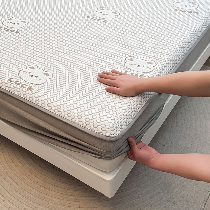 91家纺网 家纺一手货源 找家纺 喜居 2025新款A类凉豆豆提花床笠凉感豆豆床笠 luck小冰熊-咖