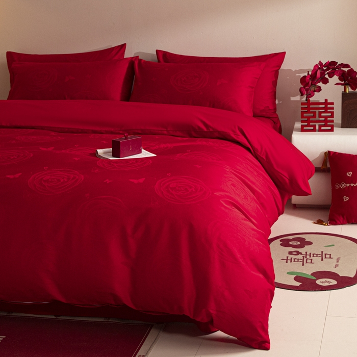 91家纺网 家纺一手货源 找家纺 （总）琪格格纺织 2025新款纯棉婚庆四件套结婚用品提花简约婚庆