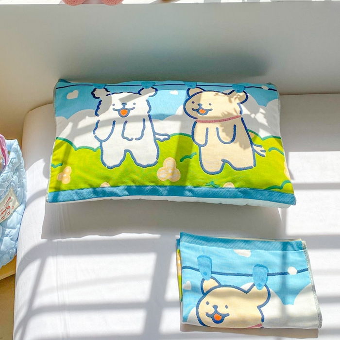 91家纺网 家纺一手货源 找家纺 美宜家 2025新款40*60儿童纯棉A类纱布枕巾乳胶专用高档枕巾 旺旺狗 一只