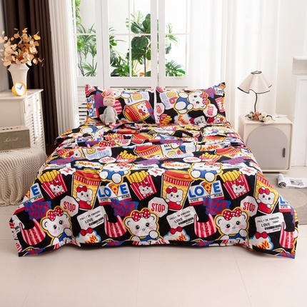 91家纺网 家纺一手货源 找家纺 乐居坊2025新款亲肤舒适印花芦荟棉夏凉被四件套 潮流凯蒂