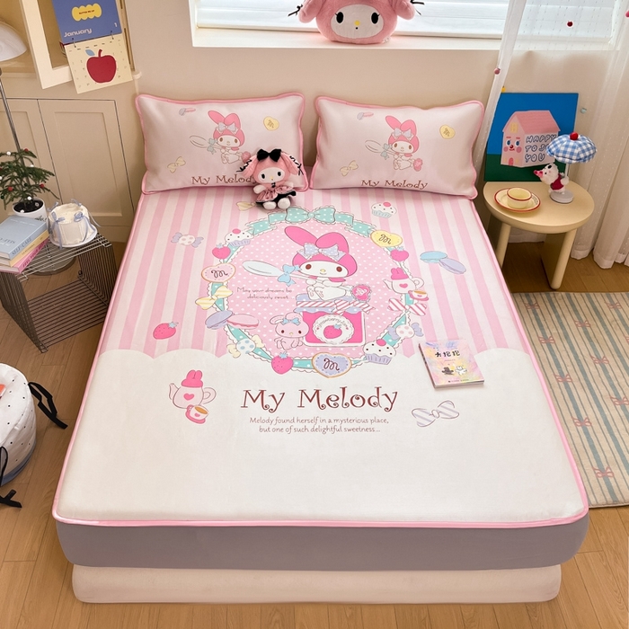 91家纺网 家纺一手货源 找家纺  博雅新款三丽欧A类大版数码印花1200D冰丝凉席-床笠款 魔法美乐蒂