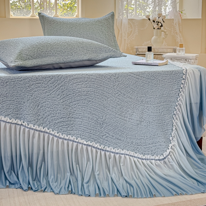 91家纺网 家纺一手货源 找家纺 棉生活家纺 2025新款高端款冰离子超软按摩凉席 豹纹-兰-床裙款