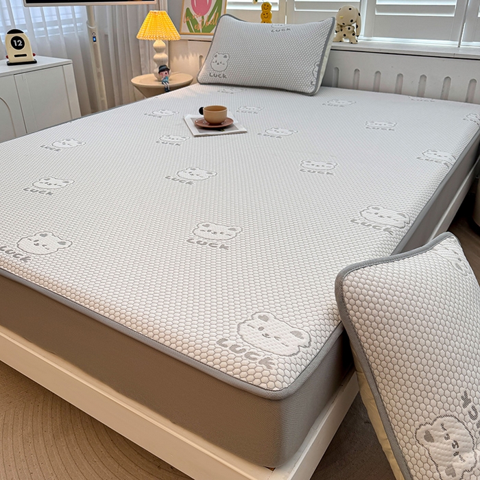 91家纺网 家纺一手货源 找家纺 喜居 2025新款A类凉豆豆提花床笠凉感豆豆床笠 luck小冰熊-灰