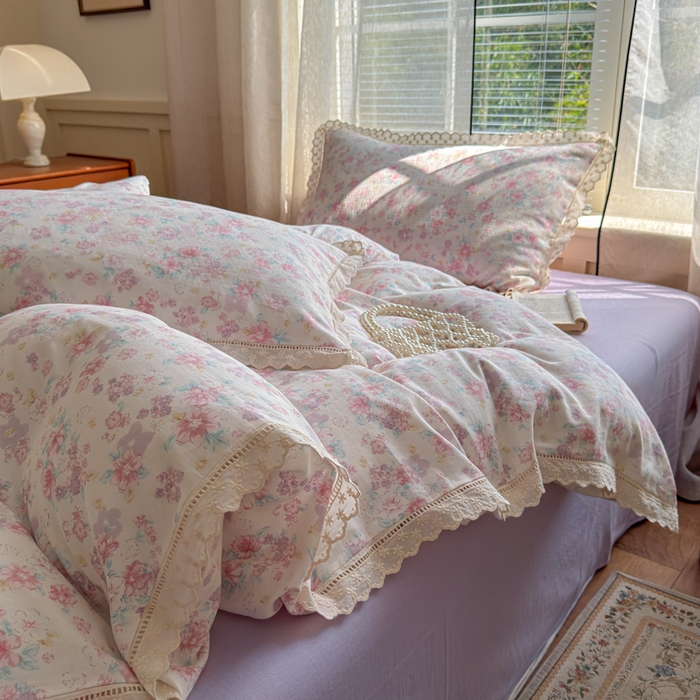 91家纺网 家纺一手货源 找家纺 曼之夏 2025新款A类全棉双层纱花边四件套 丽莎