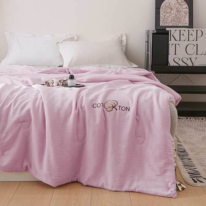 91家纺网 家纺一手货源 找家纺 2025新款A类全棉双层皱皱纱立体烫画纯色款大豆夏凉被空调被 绉绉-浅紫