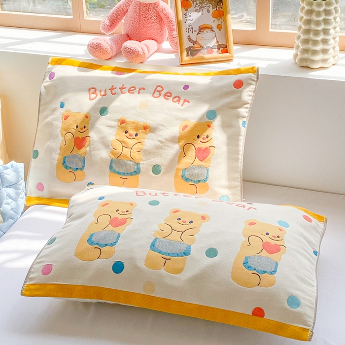 91家纺网 家纺一手货源 找家纺 美宜家 2025新款40*60儿童纯棉A类纱布枕巾乳胶专用高档枕巾 萌宠 一只