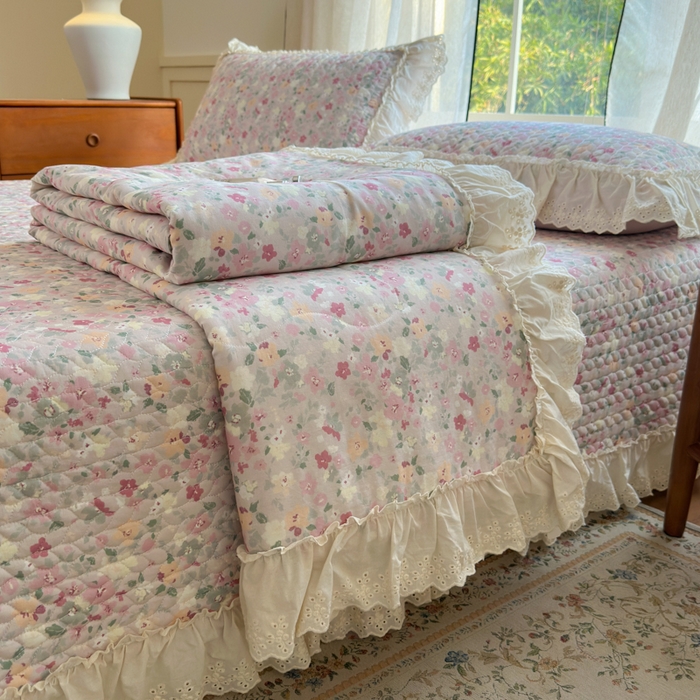 91家纺网 家纺一手货源 找家纺 （总）淑女公社家纺  2025春夏新款法式纯棉双层纱夏被床盖四件套