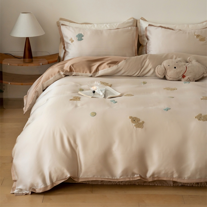 91家纺网 家纺一手货源 找家纺 FORTWO家纺原创设计（FOR TWO家纺） 2025新款60支兰精天丝毛巾绣四件套-断角款 小萌新