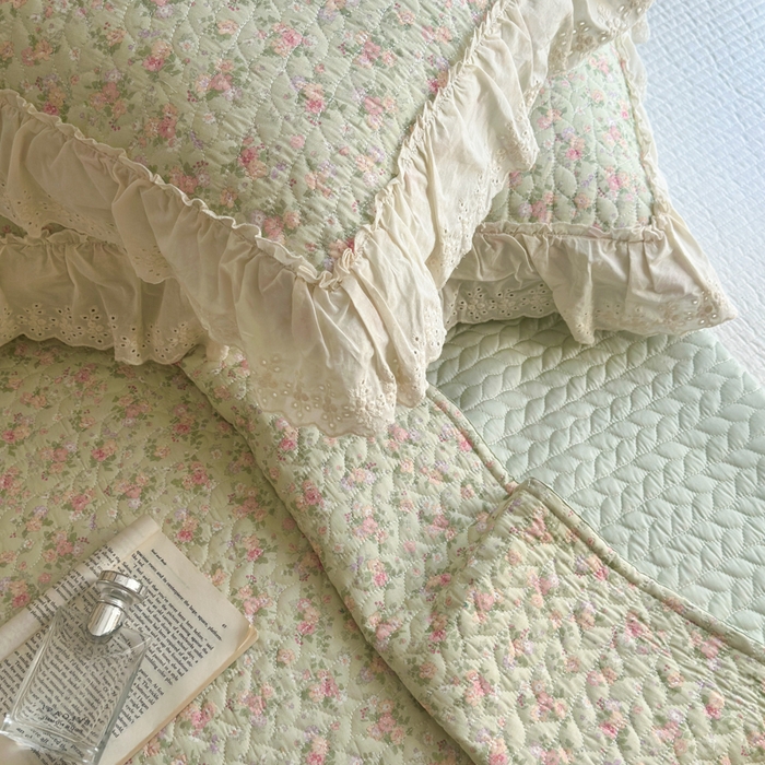 91家纺网 家纺一手货源 找家纺 淑女公社家纺  2025春夏新款法式纯棉双层纱夏被床盖四件套 春天里