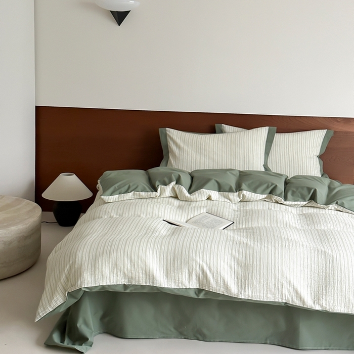 91家纺网 家纺一手货源 找家纺 旷野2025新款全棉纯棉A类婴幼儿级双层纱皱皱纱四件套 理想三旬-绿