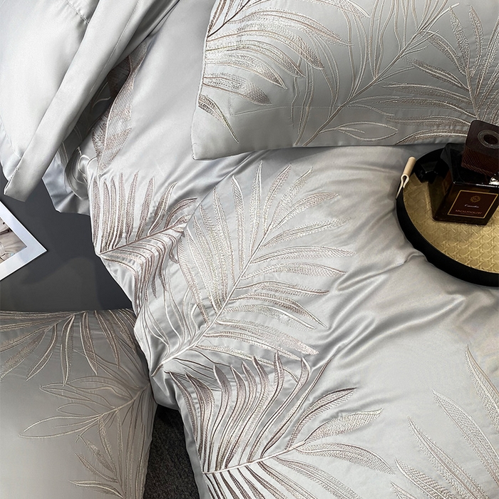 91家纺网 家纺一手货源 找家纺 优悦 2025新款冰丝简奢绣花四件套 流光岁月-灰