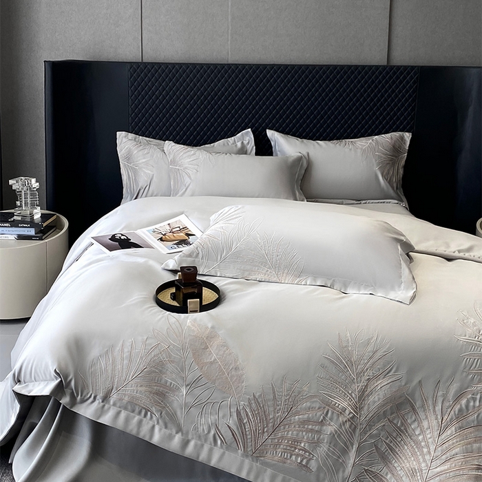 91家纺网 家纺一手货源 找家纺 优悦 2025新款冰丝简奢绣花四件套 流光岁月-灰