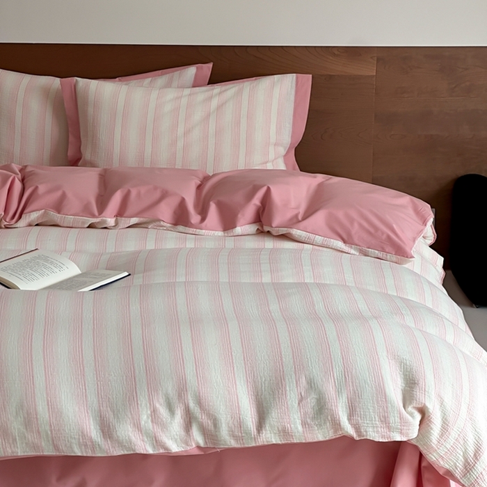 91家纺网 家纺一手货源 找家纺 （总）旷野2025新款全棉纯棉A类婴幼儿级双层纱皱皱纱四件套