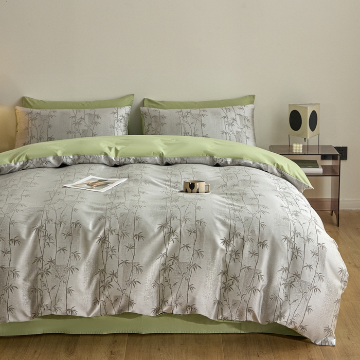 91家纺网 家纺一手货源 找家纺 琪格格纺织  2025新款色织天丝棉提花四件套 竹溪-绿