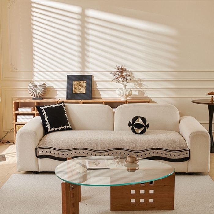 91家纺网 家纺一手货源 找家纺 沐沐2026新款异形波点沙发垫 卡其