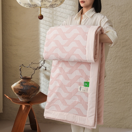 眠博士 2025新款A类全棉包边三层纱提花夏被四件套 包边三层纱夏被-慕斯-粉