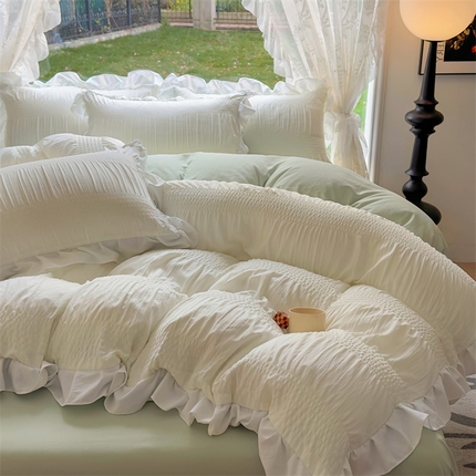 91家纺网 家纺一手货源 找家纺 （总）灰鲸2025新款泡泡纱公主风花边款四件套