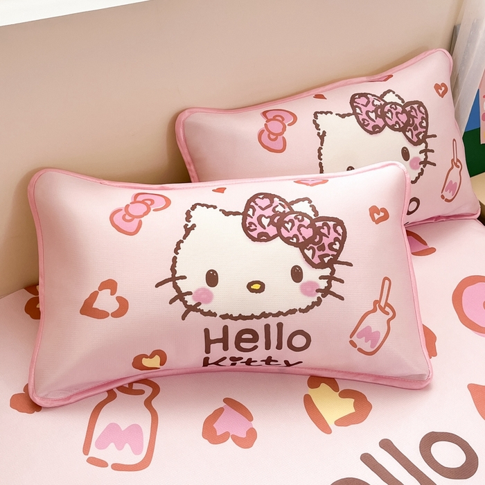 91家纺网 家纺一手货源 找家纺  博雅新款三丽欧A类大版数码印花1200D冰丝凉席-床笠款 甜酷KT