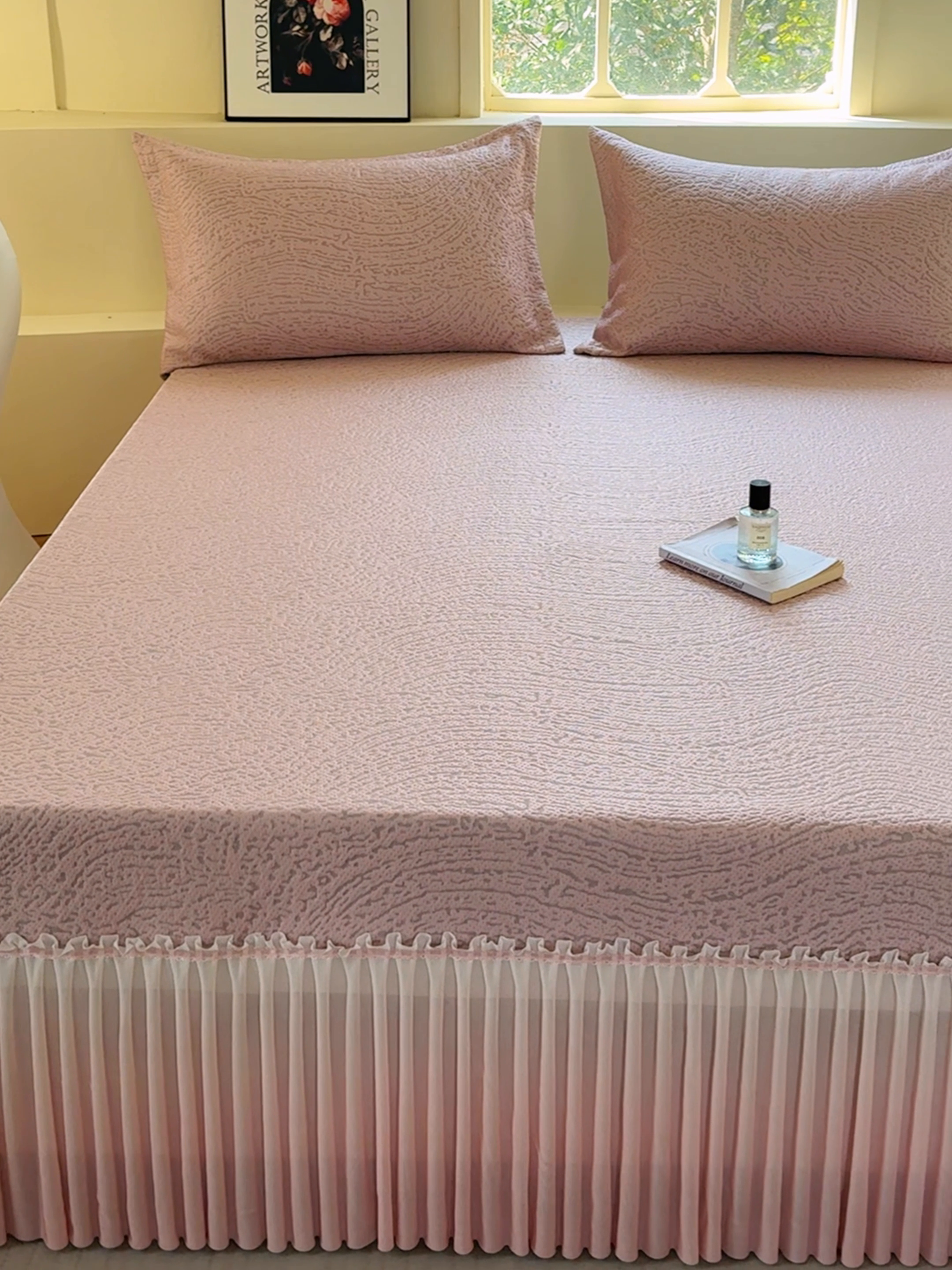 91家纺网 家纺一手货源 找家纺 棉生活家纺 2025新款高端款冰离子超软按摩凉席 豹纹-粉-床裙款