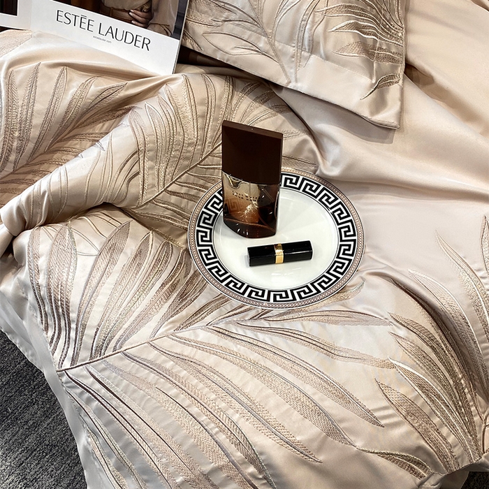 91家纺网 家纺一手货源 找家纺 优悦 2025新款冰丝简奢绣花四件套 流光岁月-香槟