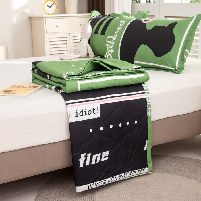 91家纺网 家纺一手货源 找家纺 乐居坊2025新款亲肤舒适印花芦荟棉夏凉被四件套 禁止蕉绿