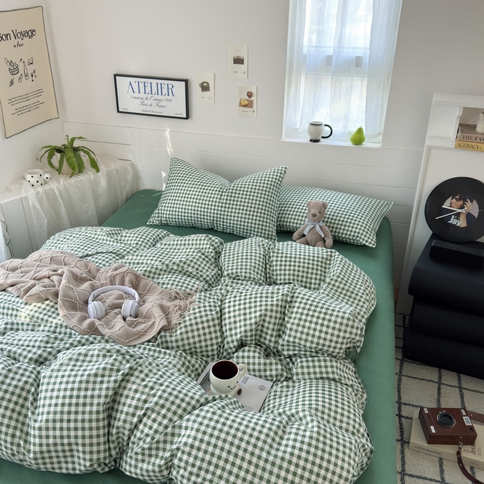 91家纺网 家纺一手货源 找家纺 可可家纺 2025新款印花卡通芦荟棉四件套亲肤床单被套三件套 绿小格