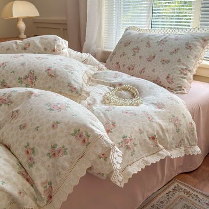 91家纺网 家纺一手货源 找家纺 （总）曼之夏 2025新款A类全棉双层纱花边四件套