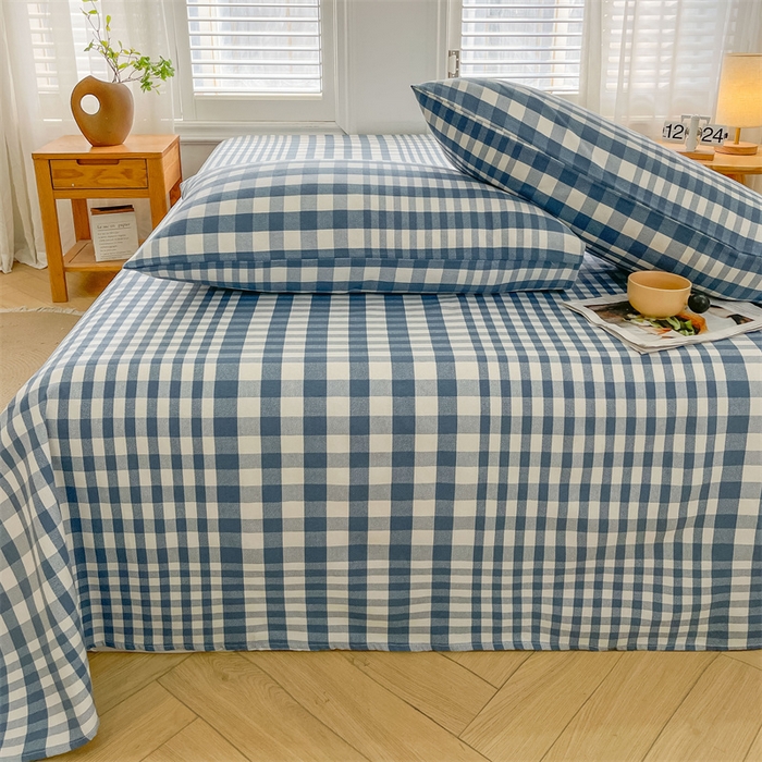 91家纺网 家纺一手货源 找家纺 美梦里 2025新款无印老粗布床单凉席席子 蓝小格