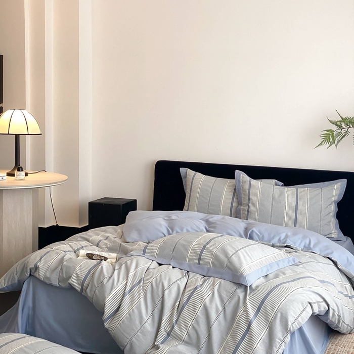 91家纺网 家纺一手货源 找家纺 旷野2025新款全棉纯棉色织空气层提花泡泡纱四件套 悉尼海岸-蓝