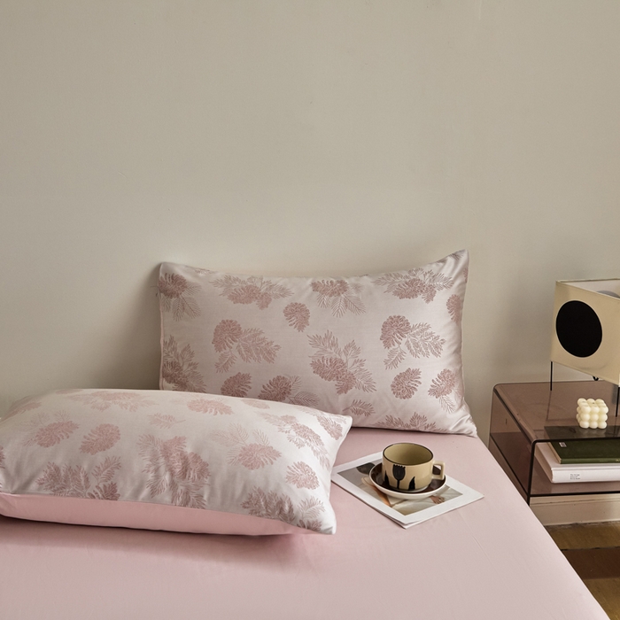 91家纺网 家纺一手货源 找家纺 琪格格纺织  2025新款色织天丝棉提花四件套 松林果-粉紫