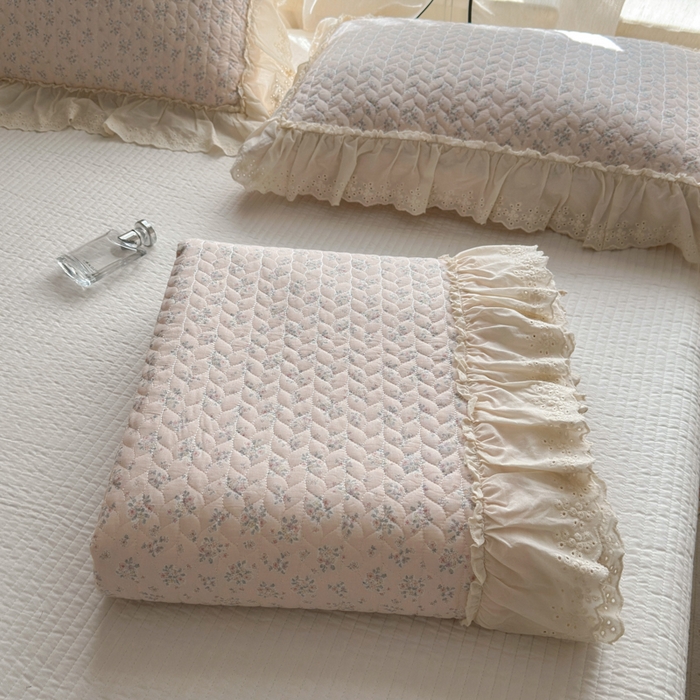 91家纺网 家纺一手货源 找家纺 淑女公社家纺  2025春夏新款法式纯棉双层纱夏被床盖四件套 粉黛