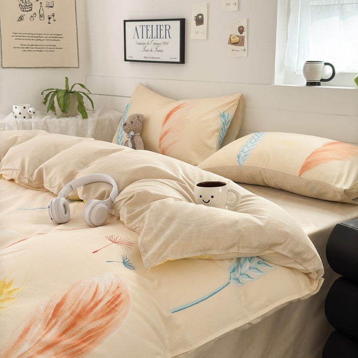 91家纺网 家纺一手货源 找家纺 可可家纺 2025新款印花卡通芦荟棉四件套亲肤床单被套三件套 丰收季节