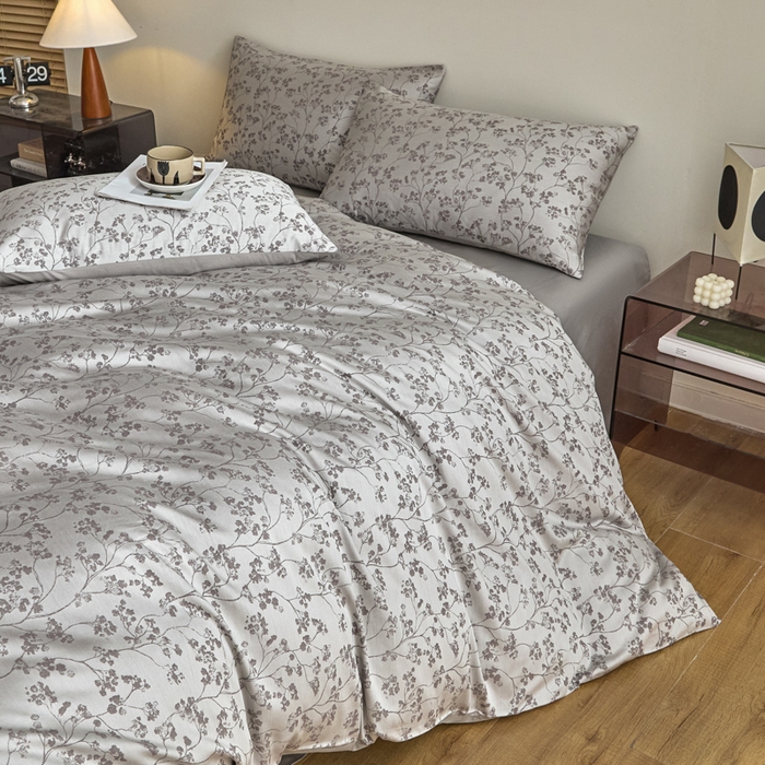 91家纺网 家纺一手货源 找家纺 琪格格纺织  2025新款色织天丝棉提花四件套 春絮-灰