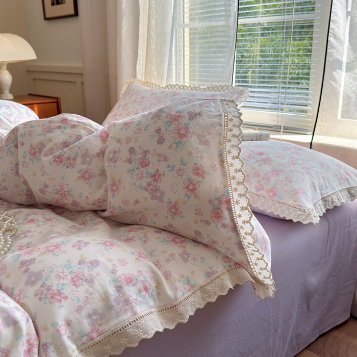 91家纺网 家纺一手货源 找家纺 曼之夏 2025新款A类全棉双层纱花边四件套 丽莎