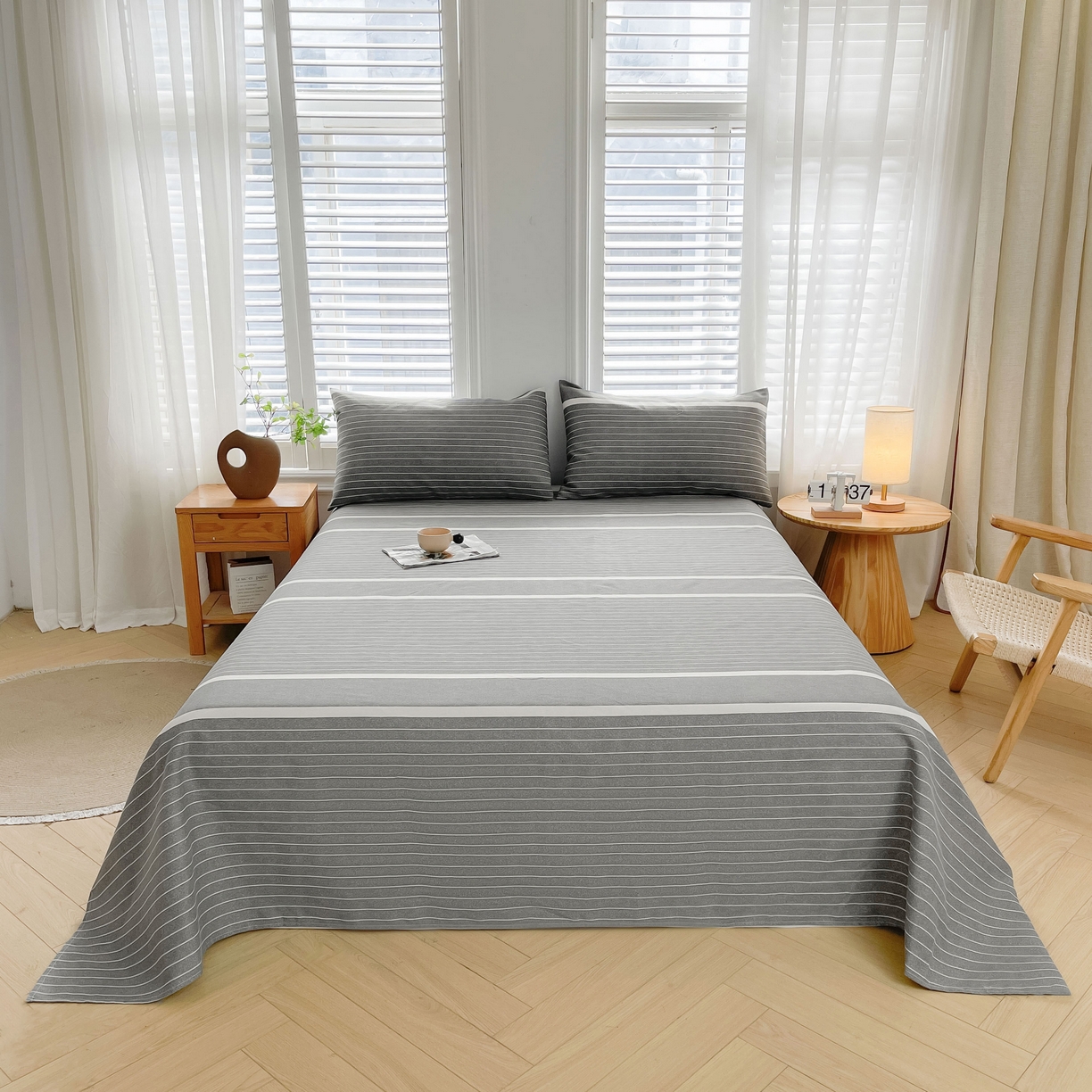 91家纺网 家纺一手货源 找家纺 美梦里 2025新款无印老粗布床单凉席席子 光阴灰