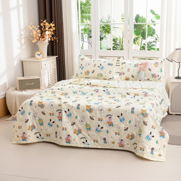 91家纺网 家纺一手货源 找家纺 乐居坊2025新款亲肤舒适印花芦荟棉夏凉被四件套 动物狂欢