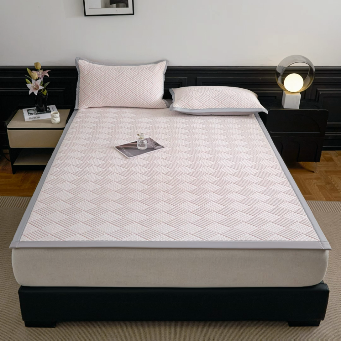 91家纺网 家纺一手货源 找家纺 欧邦 2025新款外贸热销加厚菱形Pe中分子凉感豆豆软席 菱形-粉 床席款