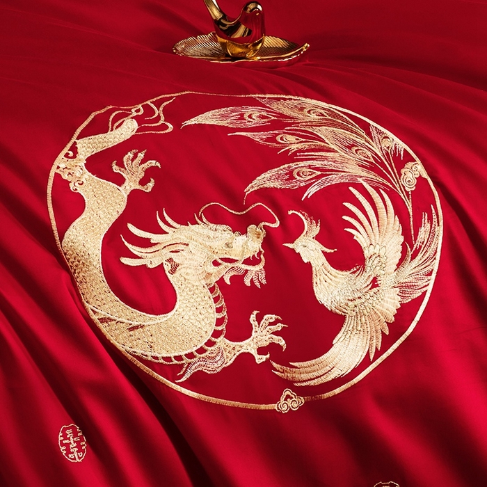 91家纺网 家纺一手货源 找家纺 晶缦家纺 2025新款喷气全棉13376婚庆绣花四件套 龙章凤姿