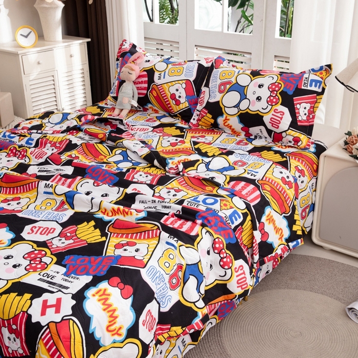 91家纺网 家纺一手货源 找家纺 乐居坊2025新款亲肤舒适印花芦荟棉夏凉被四件套 潮流凯蒂