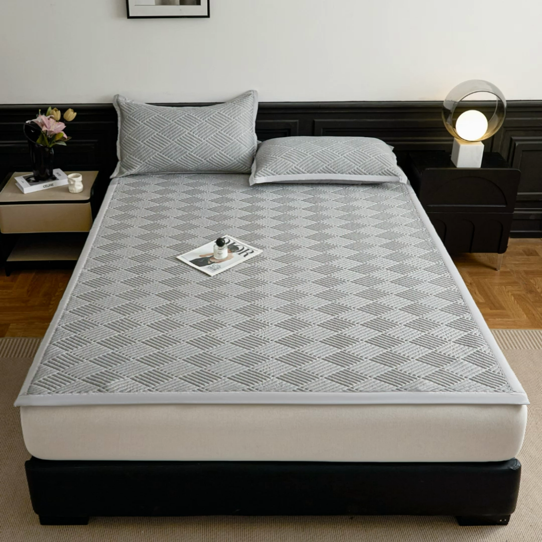 91家纺网 家纺一手货源 找家纺 欧邦 2025新款外贸热销加厚菱形Pe中分子凉感豆豆软席 菱形-穆尼灰 床席款