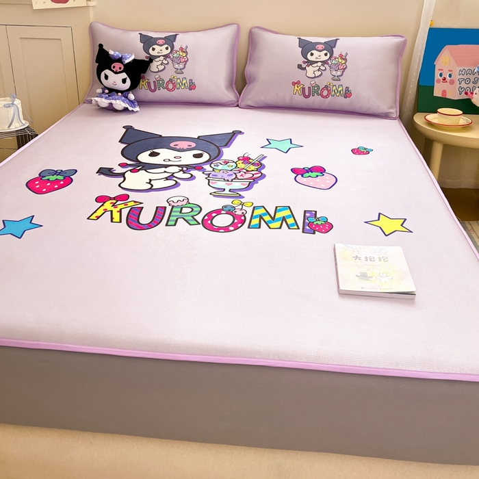 91家纺网 家纺一手货源 找家纺  博雅新款三丽欧A类大版数码印花1200D冰丝凉席-床笠款 开心库洛米