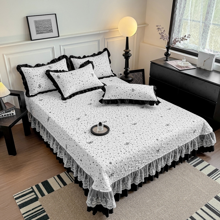 91家纺网 家纺一手货源 找家纺 绣女坊 2025新款时尚印花水洗棉被套款床盖四件套-赫本风 赫本风-蝴蝶结