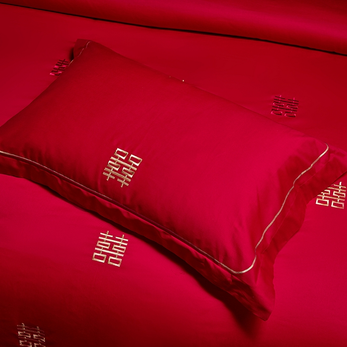 91家纺网 家纺一手货源 找家纺 晶缦家纺 2025新款喷气全棉13376婚庆绣花四件套 吾家有喜