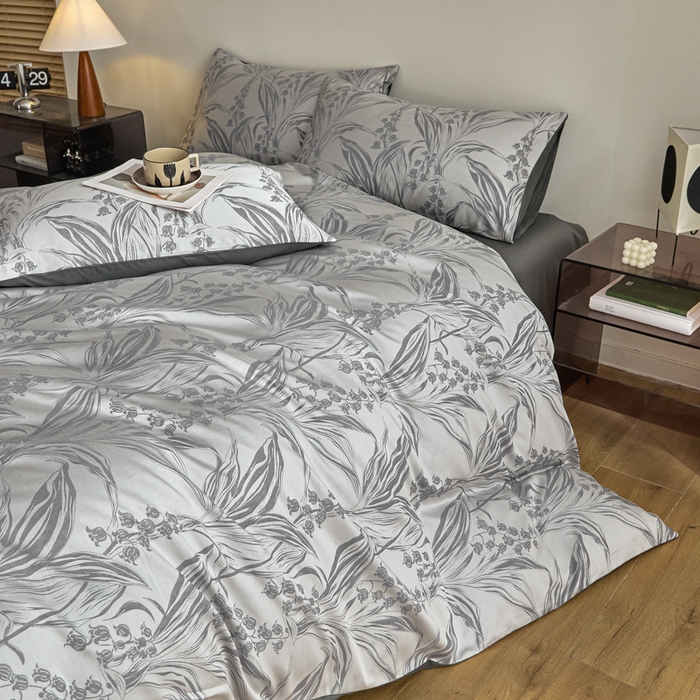 91家纺网 家纺一手货源 找家纺 琪格格纺织  2025新款色织天丝棉提花四件套 风铃草-灰