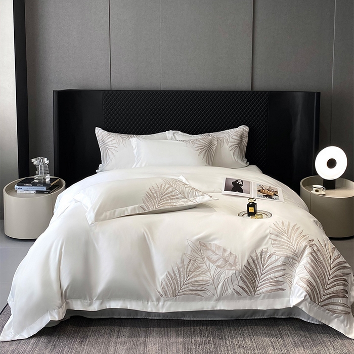 91家纺网 家纺一手货源 找家纺 优悦 2025新款冰丝简奢绣花四件套 流光岁月-白