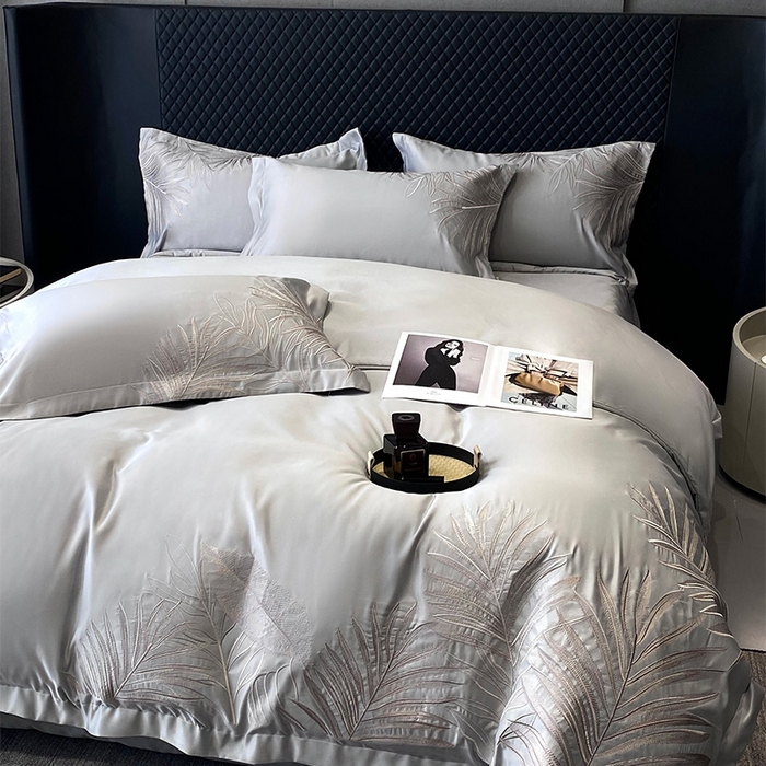 91家纺网 家纺一手货源 找家纺 优悦 2025新款冰丝简奢绣花四件套 流光岁月-灰